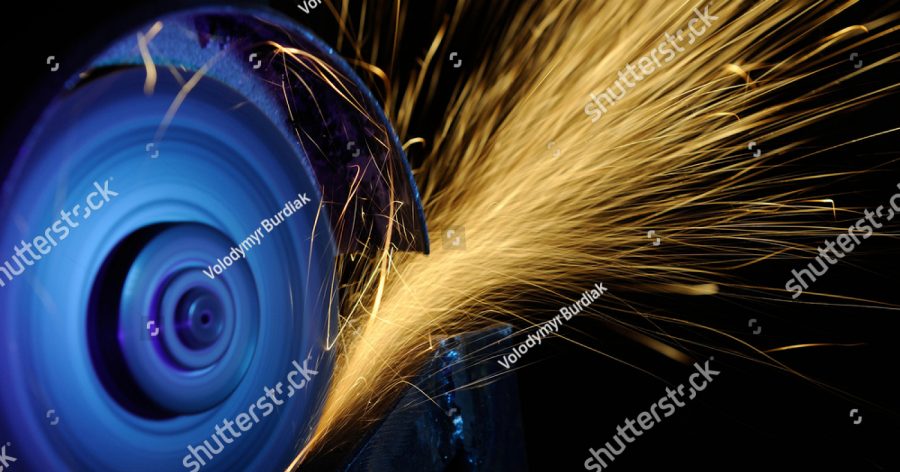 stock photo worker cutting metal with grinder sparks while grinding iron 213270559